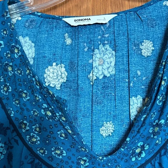 Sonoma Teal Floral Long Sleeve Peasant style Boho feel Dress - Picture 4 of 4